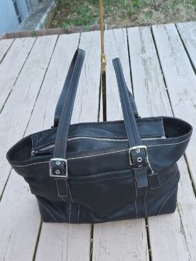 Coach F12609 2008 Black Leather Tote Bag with Contrast Stitching